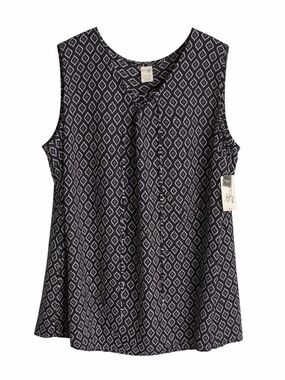 NWT Terra & Sky Plus 2X Black White Geometric Sleeveless Blouse